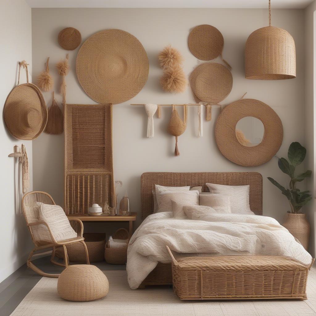 Bedroom with Wicker and Rattan Decor Elements