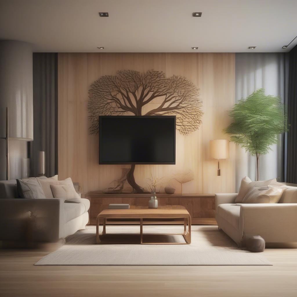 Big Wooden Wall Art in a Living Room