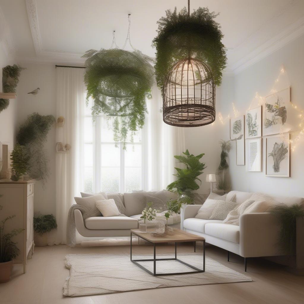 Bird Cage Integrated into Interior Design: Living Room Setting