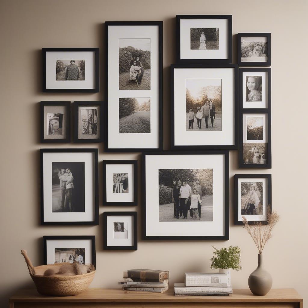 Black Collage Photo Frame in Hallway Display