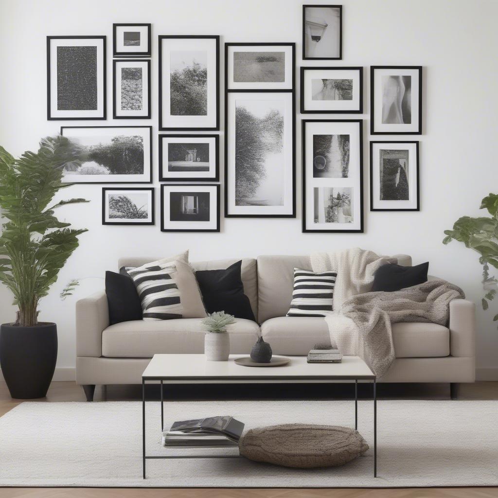 Modern Living Room with Black Collage Photo Frames