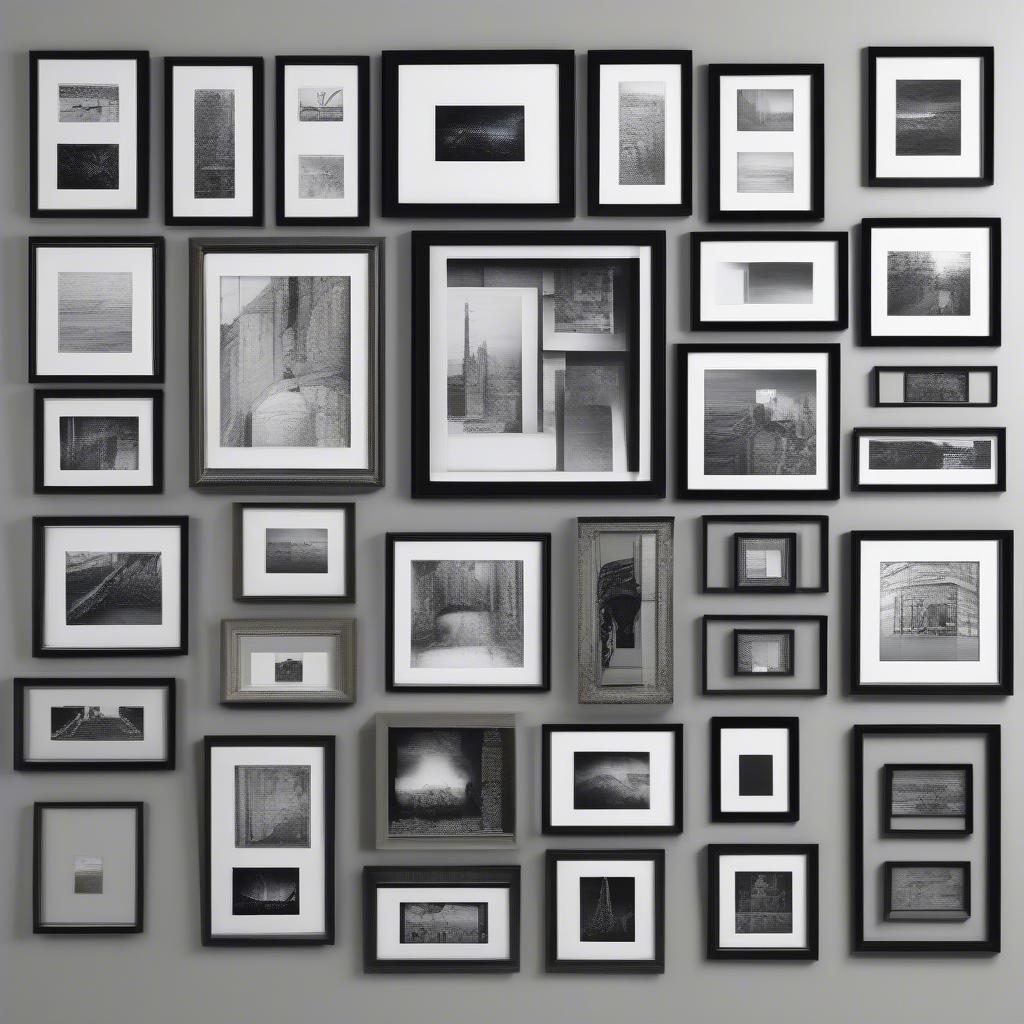 Different styles of 25x25 black picture frames are displayed, showcasing variations in width, material, and ornamentation.  Frames range from sleek and modern to ornate and traditional.