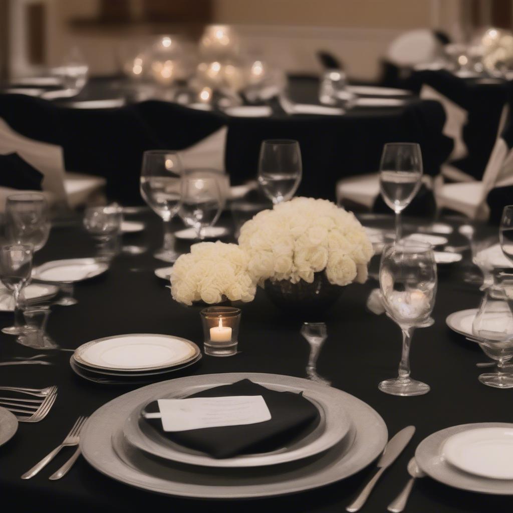 Elegant Table Setting with Black Round Tablecloths