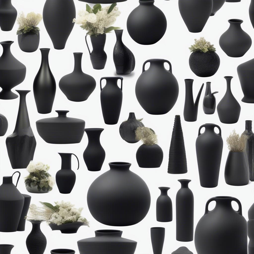 Black Vases in Bulk: A Variety of Shapes and Sizes