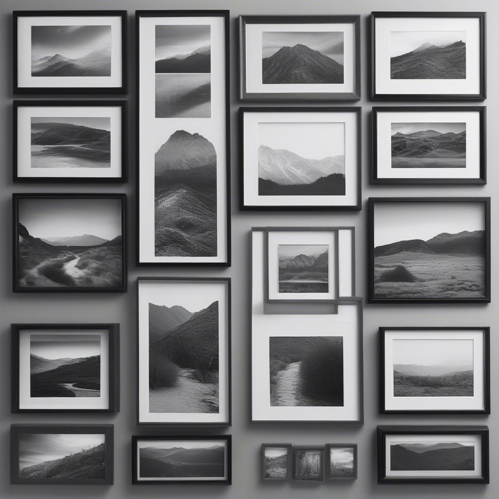 Black and white landscape photography in various frames