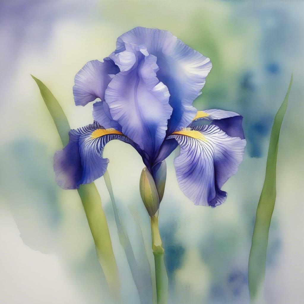 A watercolor painting of a blue iris, demonstrating artistic inspiration.