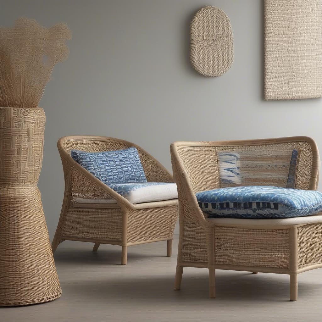 Modern Rattan Chair with Blueirus Weave