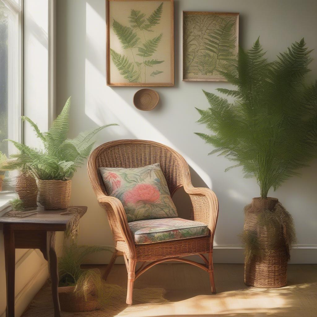 Botanical Prints and Wicker Furniture