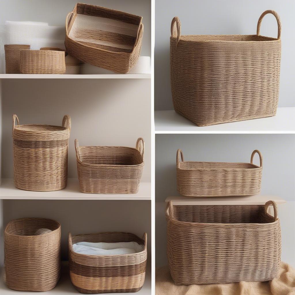 Various Braided Storage Baskets in Different Sizes, Shapes, and Materials