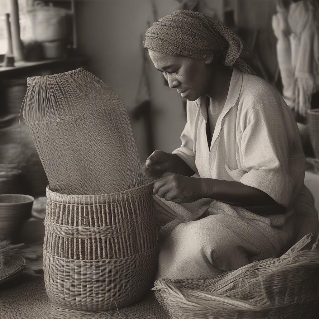 Wicker Artisan Weaving a Basket