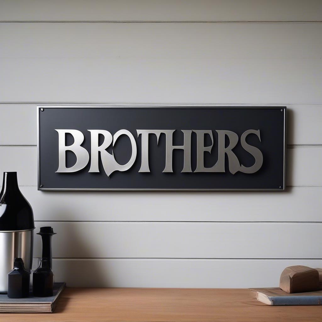 Modern metal sign with the word "Brothers"