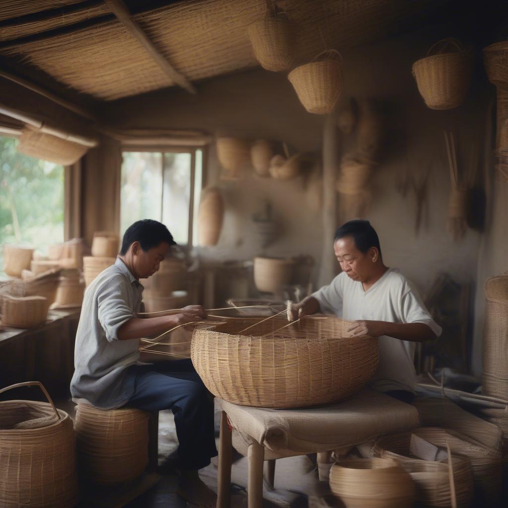 Brothers Working Together in a Wicker Workshop