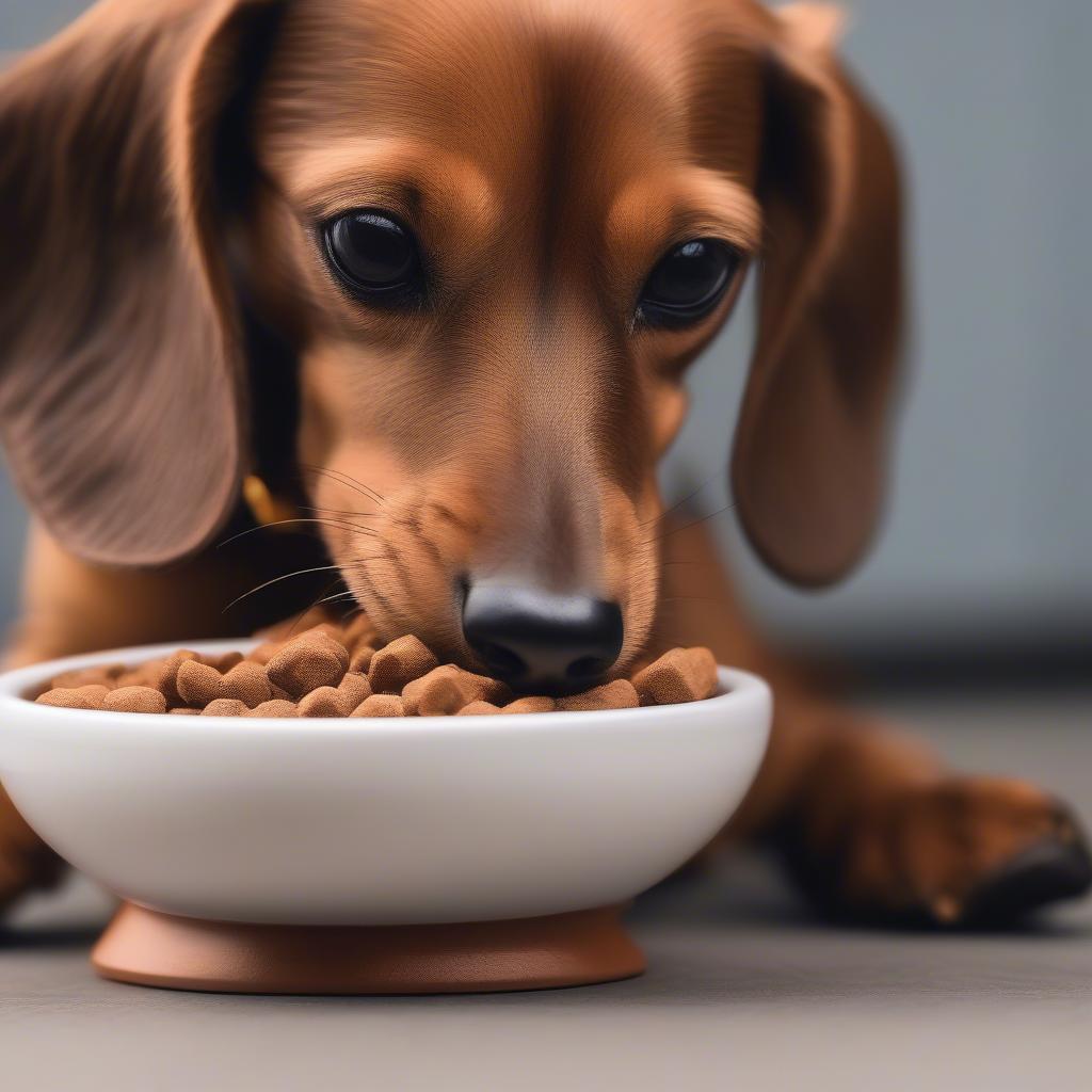 Brown Doxie Enjoying Mealtime