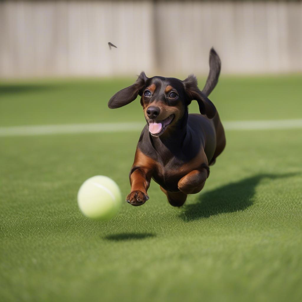 Brown Doxie Playing Fetch