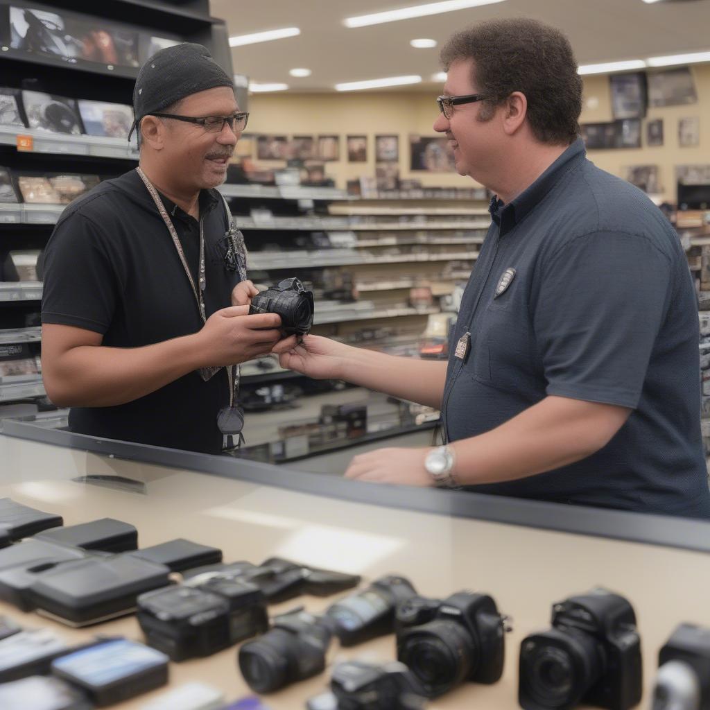 Customer Consulting with Staff at Longview Camera Store