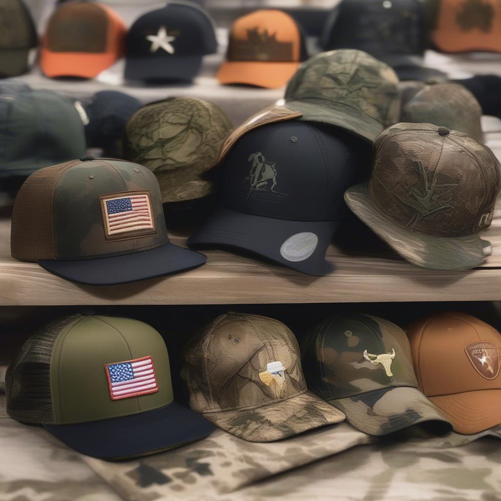 Different camo patterns on Texas hats