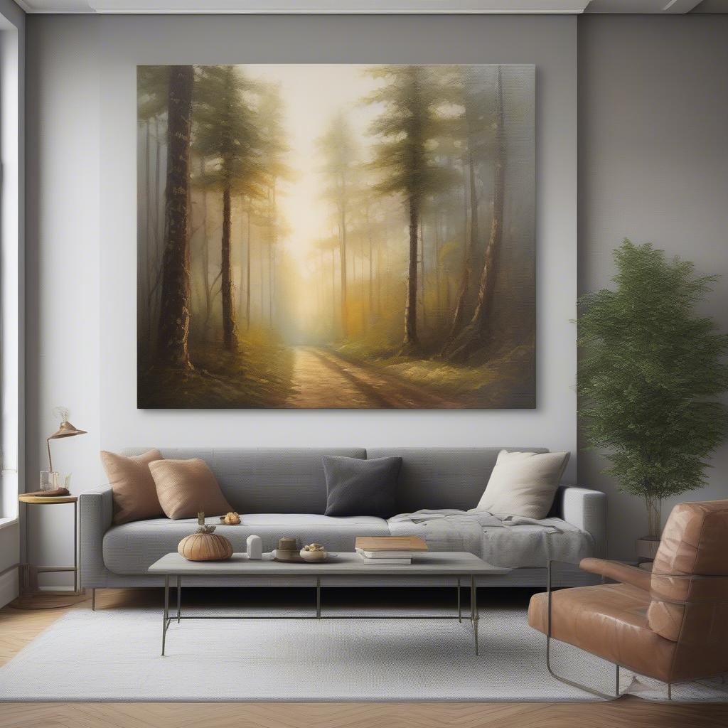 Canvas Forest Painting in a Living Room