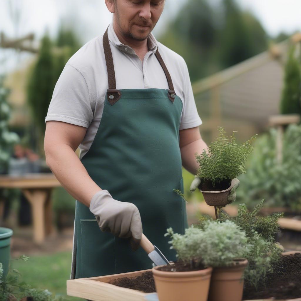 Durable Canvas Gardening Apron in Action