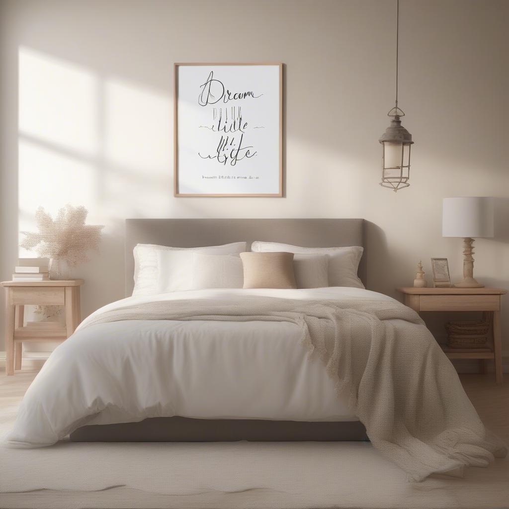 Canvas inspirational quote sign in a serene bedroom