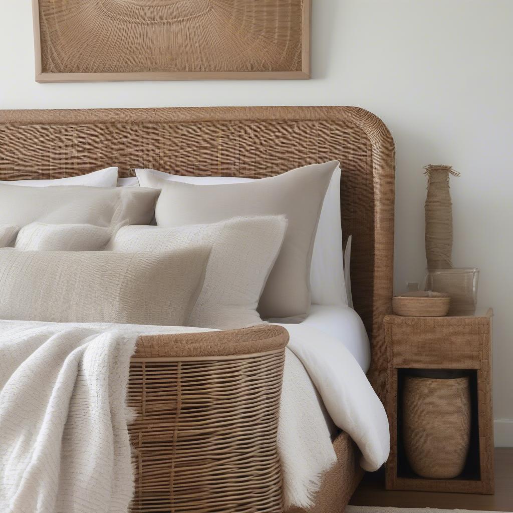 Canvas Large Rattan Basket for Bedroom Storage