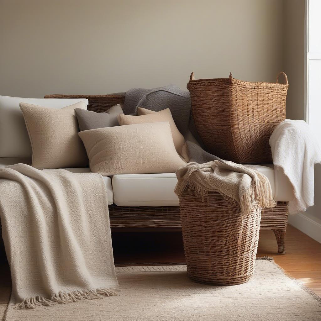 Canvas Large Wicker Basket in Living Room