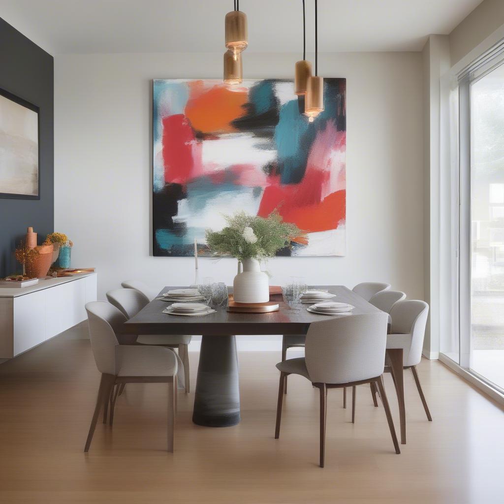 Modern Abstract Canvas Painting in a Dining Room