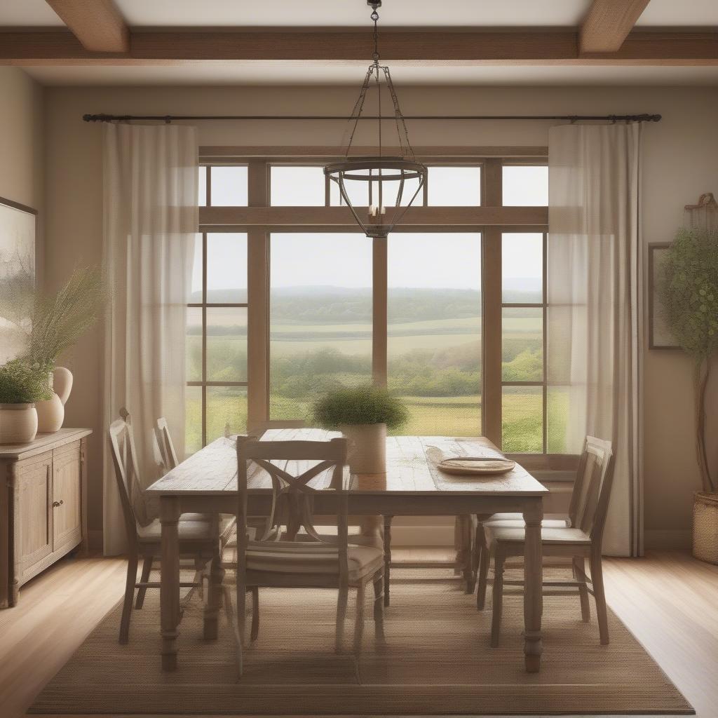 Rustic Landscape Canvas Painting in a Dining Room