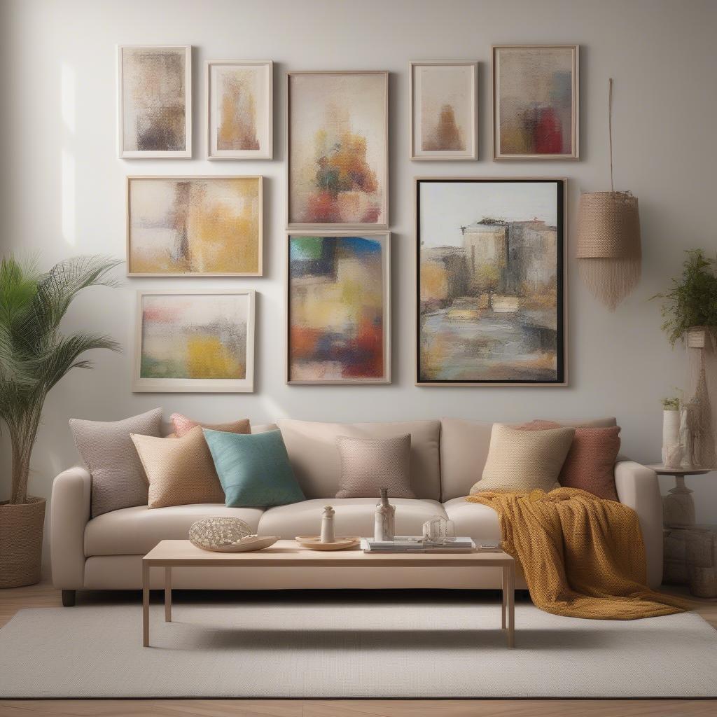 A stunning canvas picture wall display in a modern living room