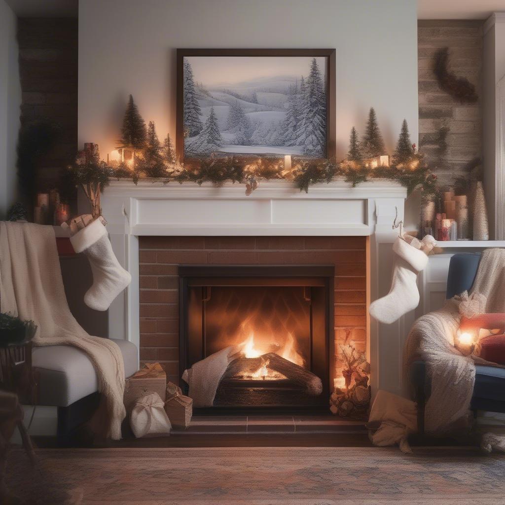 Canvas Print of a Christmas Scene above a Fireplace