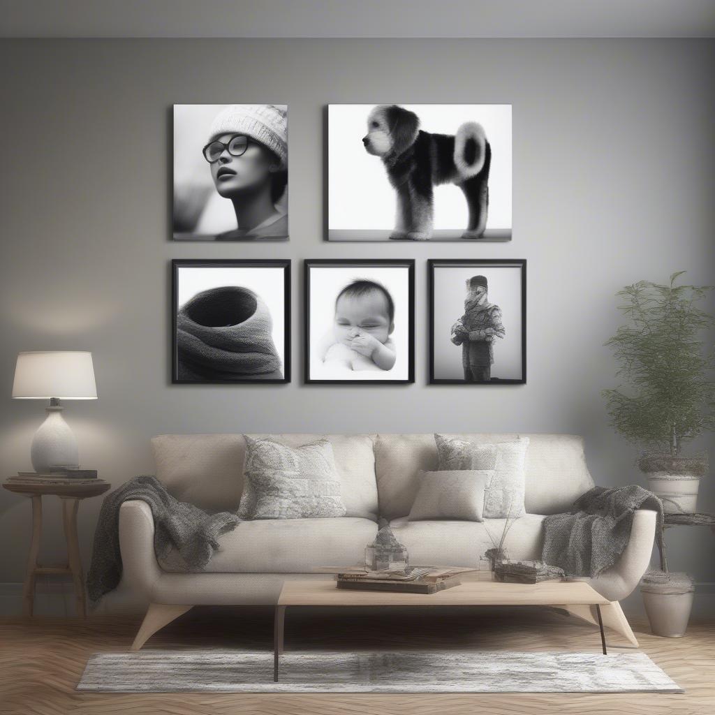 Different sizes of canvas prints displayed on a wall, showcasing how size impacts the overall look of a room.