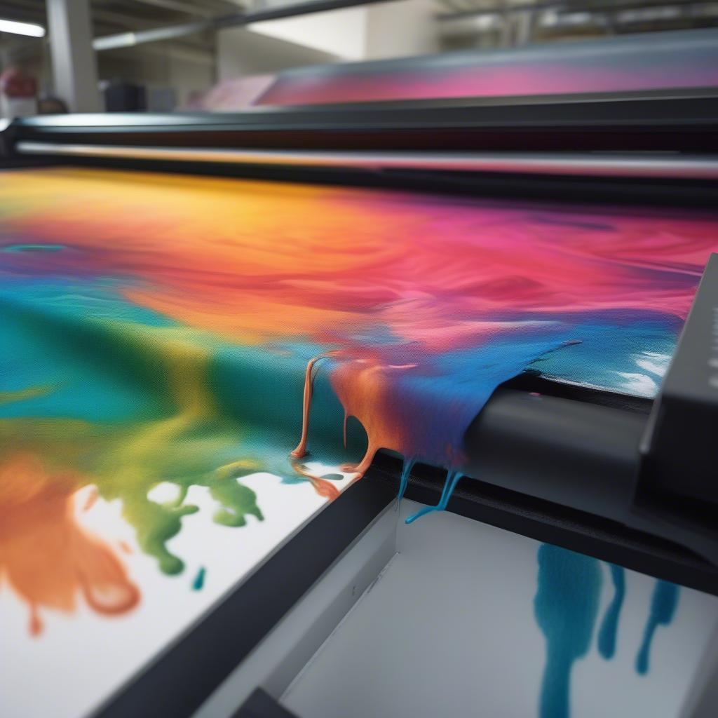 Close-up of a giclée printer printing on canvas.