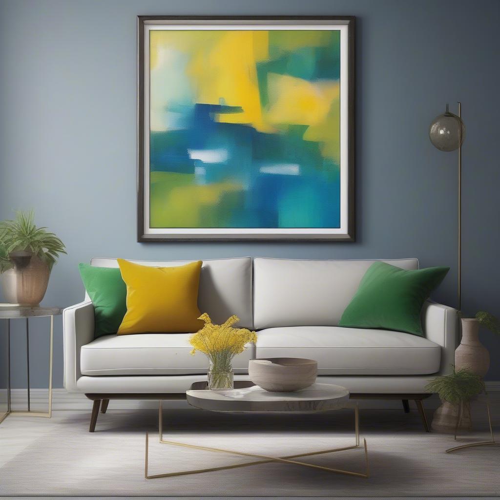 Canvas prints add a touch of modern elegance to a living room wall decor, showcasing various sizes and styles.