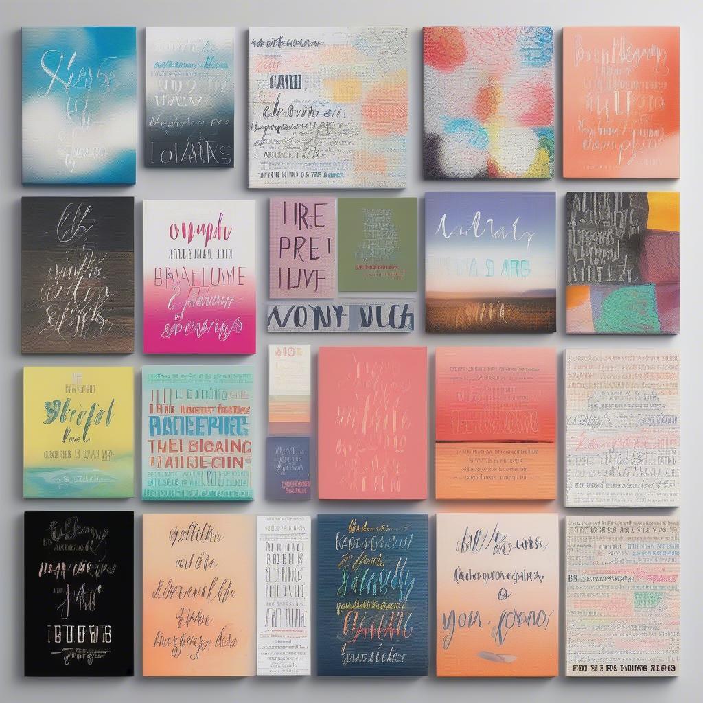 Canvas prints displaying various inspirational quotes in different fonts and styles