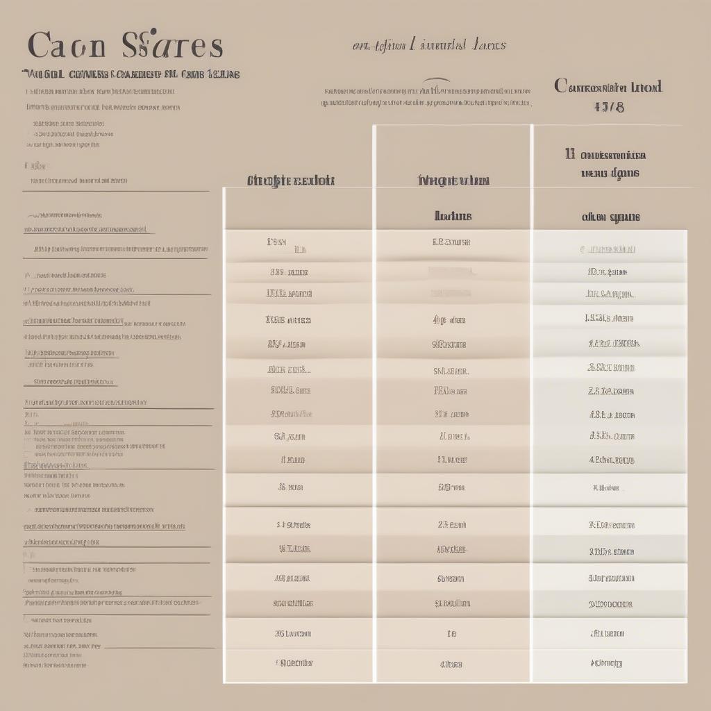 Comparison chart of various canvas sizes and materials