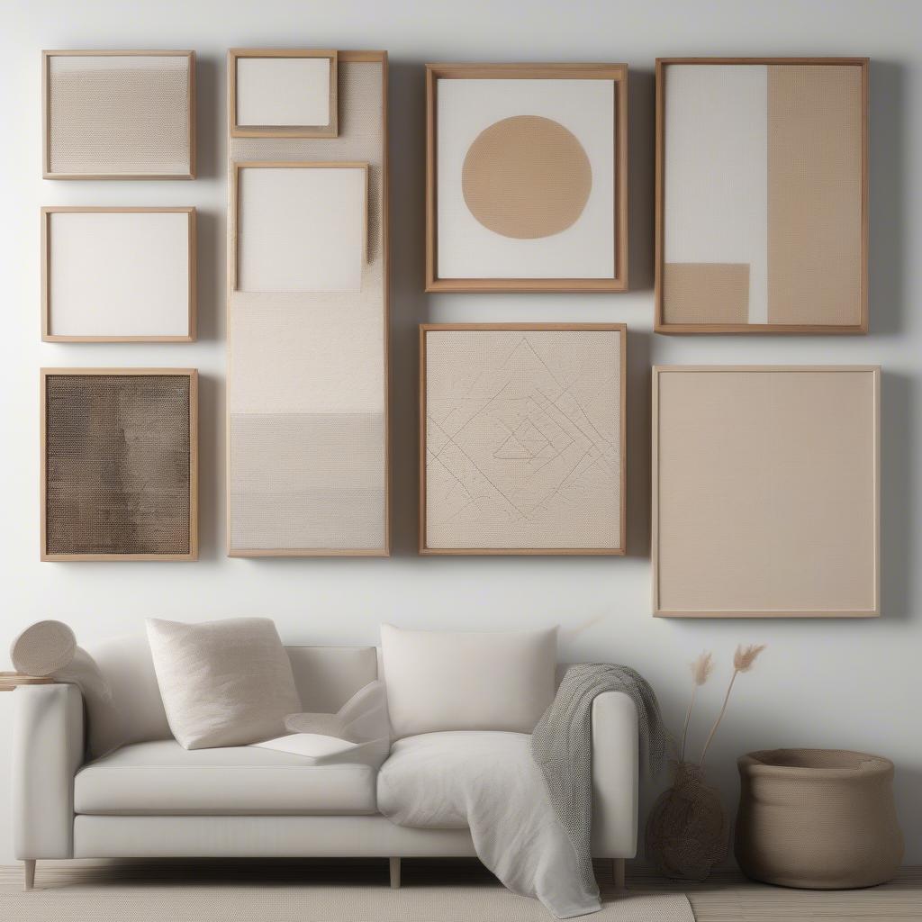 Different types and sizes of canvases, including stretched, unstretched, square, and rectangular.