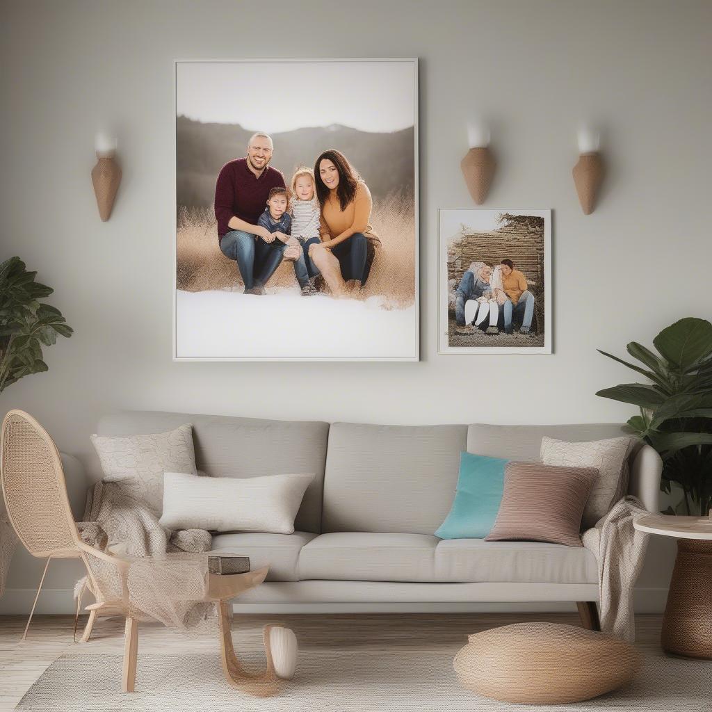 Canvas wall mount displaying family photos in a modern living room