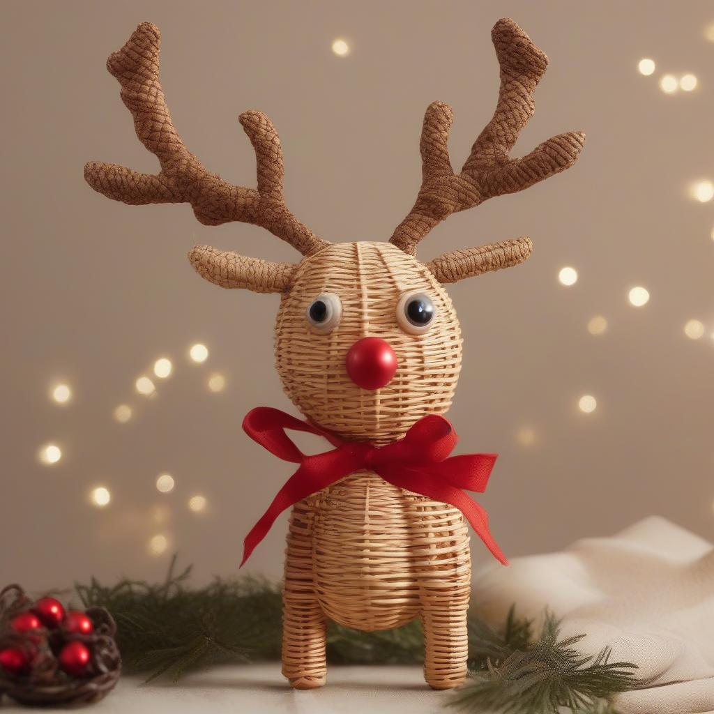 Cartoon Reindeer Wicker Ornament