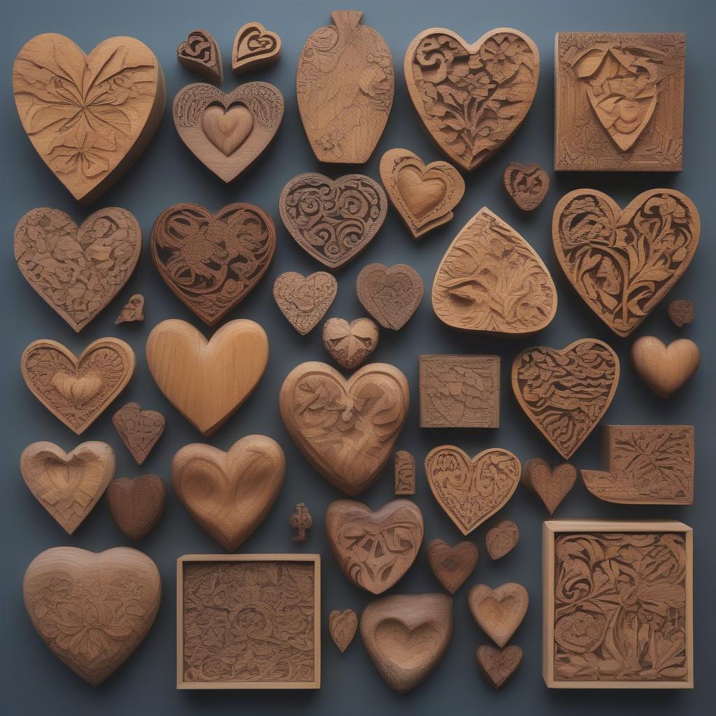 Variety of Carved Wooden Heart Styles