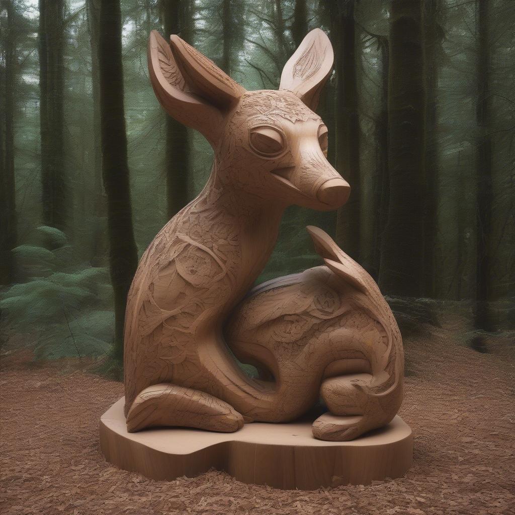 Carved Wooden Sculpture in a Forest