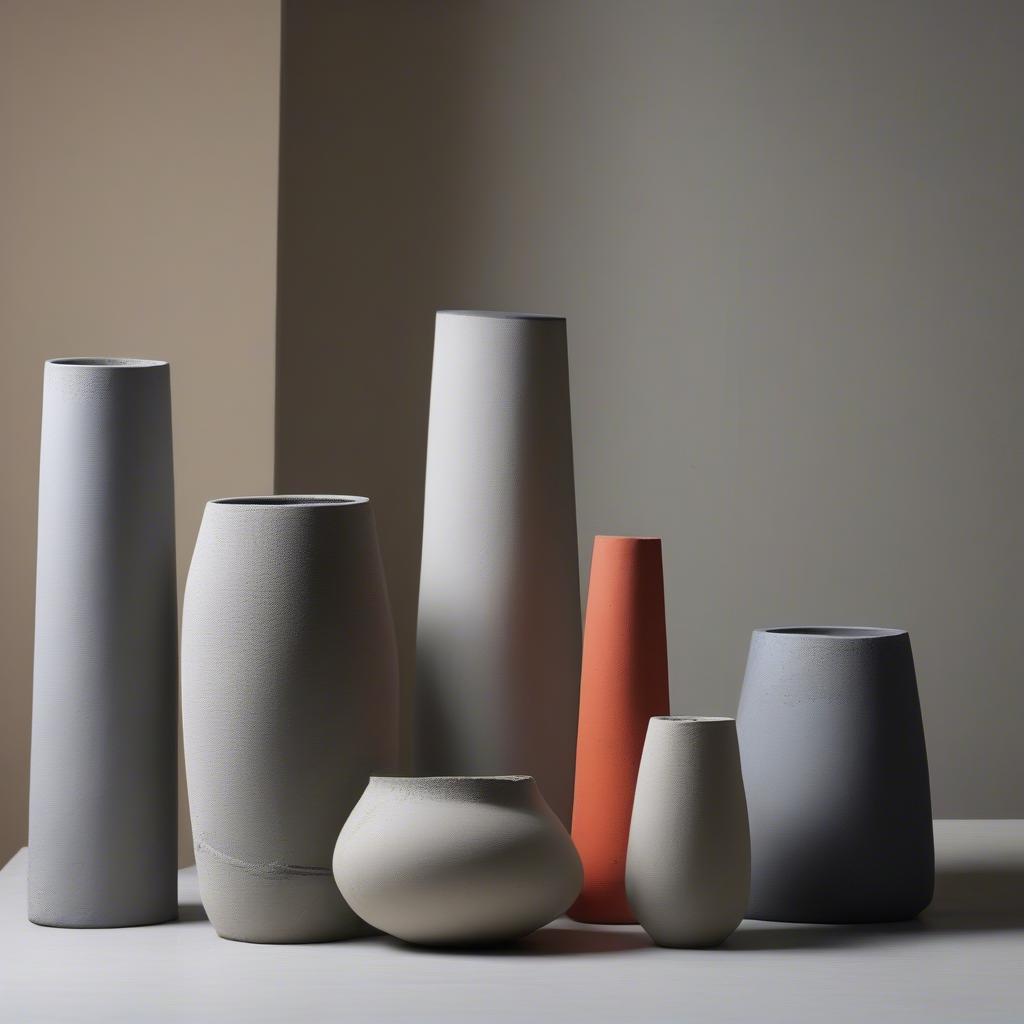 Variety of Cement Vases in Different Shapes and Sizes