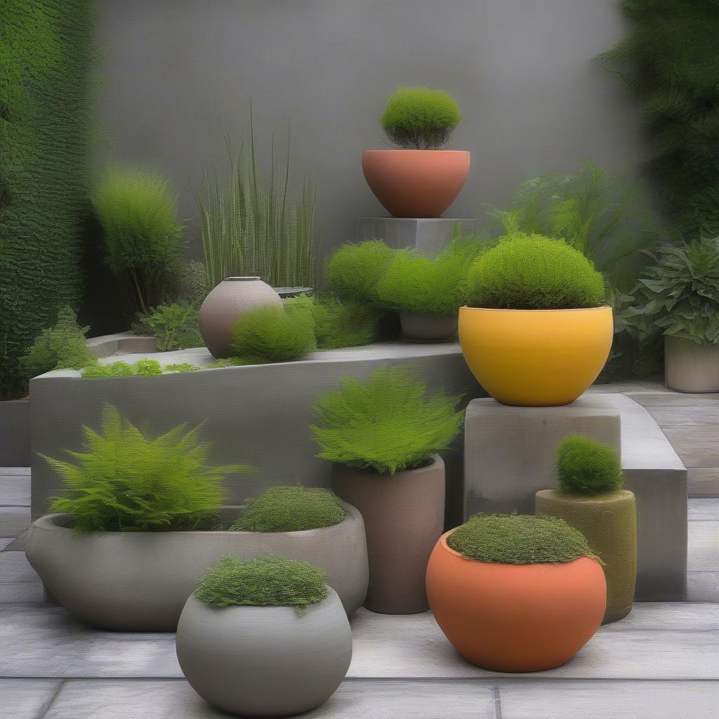 Durable Cemented Pots in an Outdoor Garden