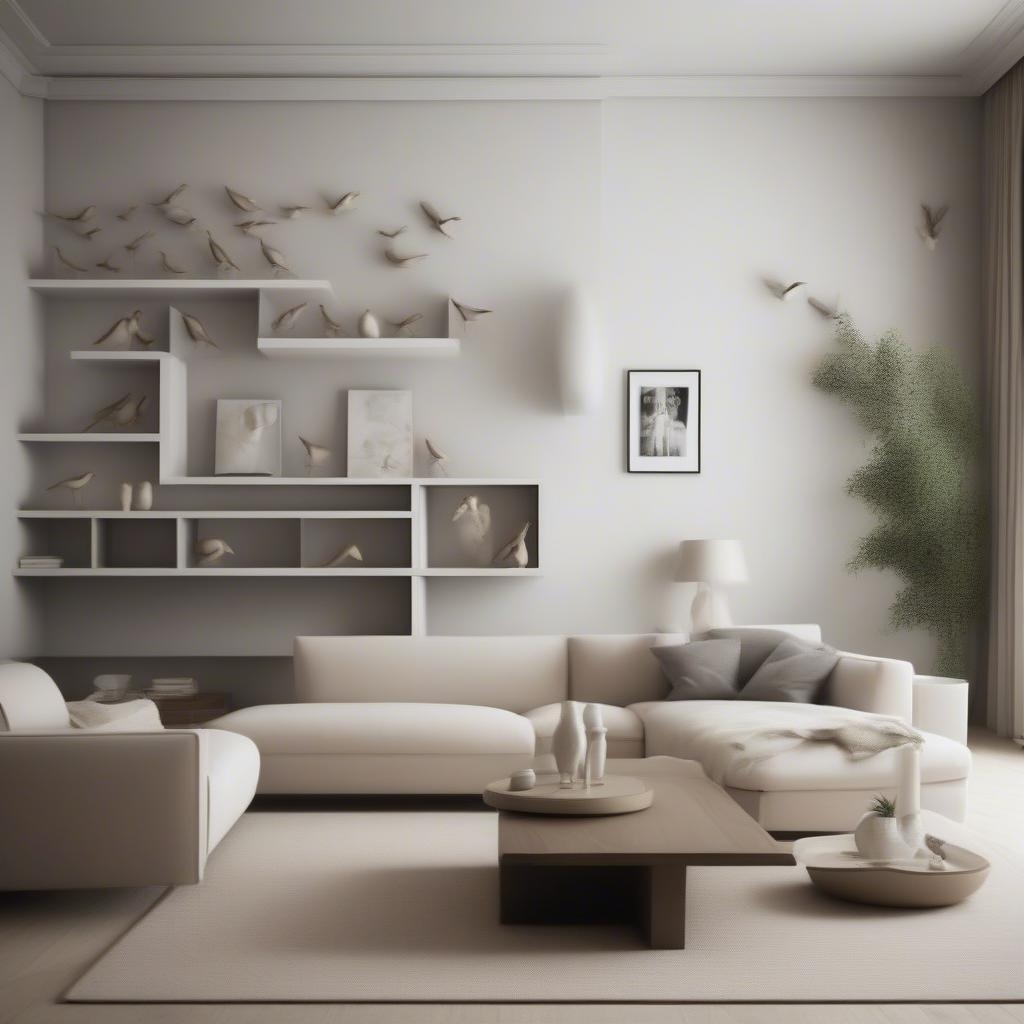 Ceramic birds decor adding a touch of nature to a modern living room.