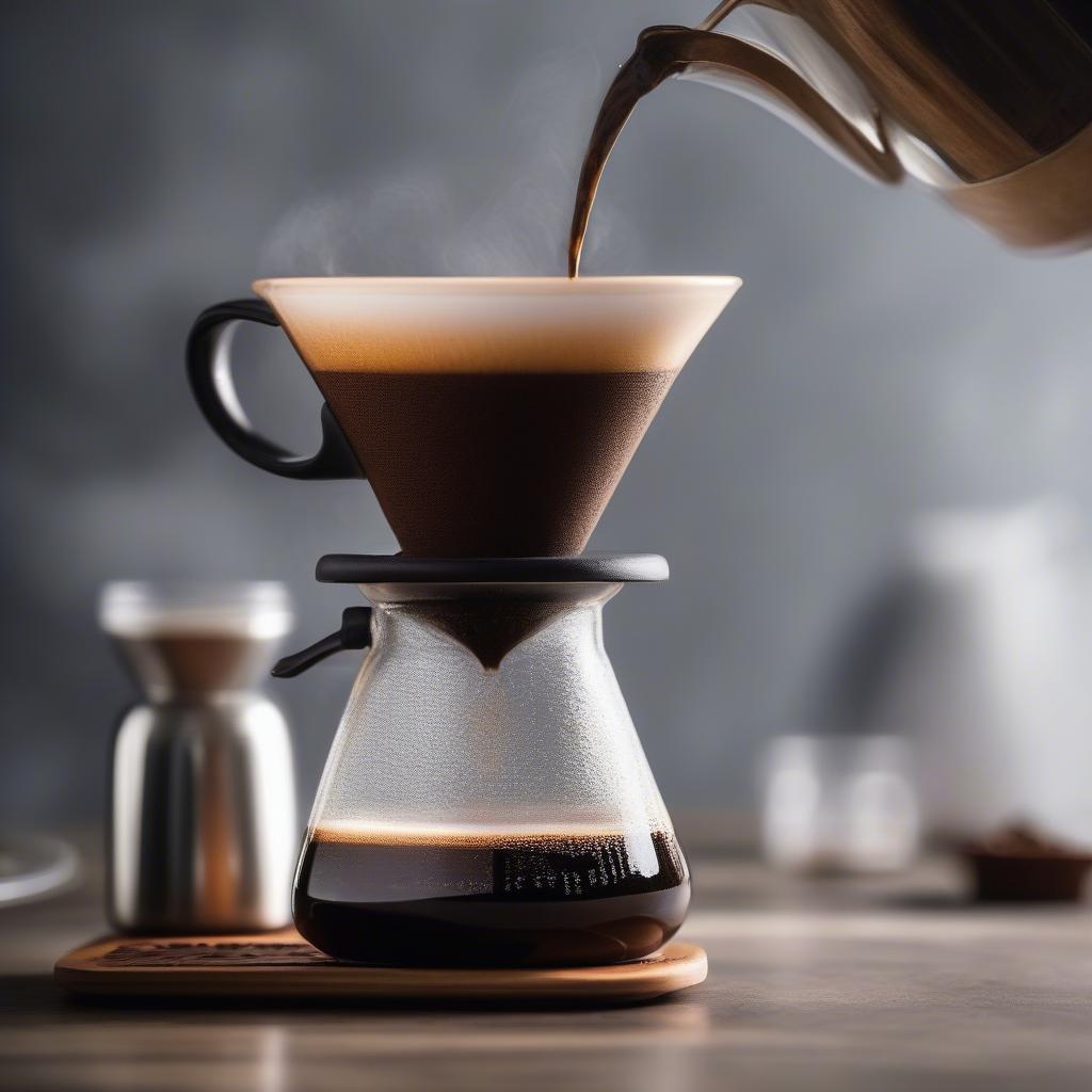 Ceramic pour over dripper brewing coffee