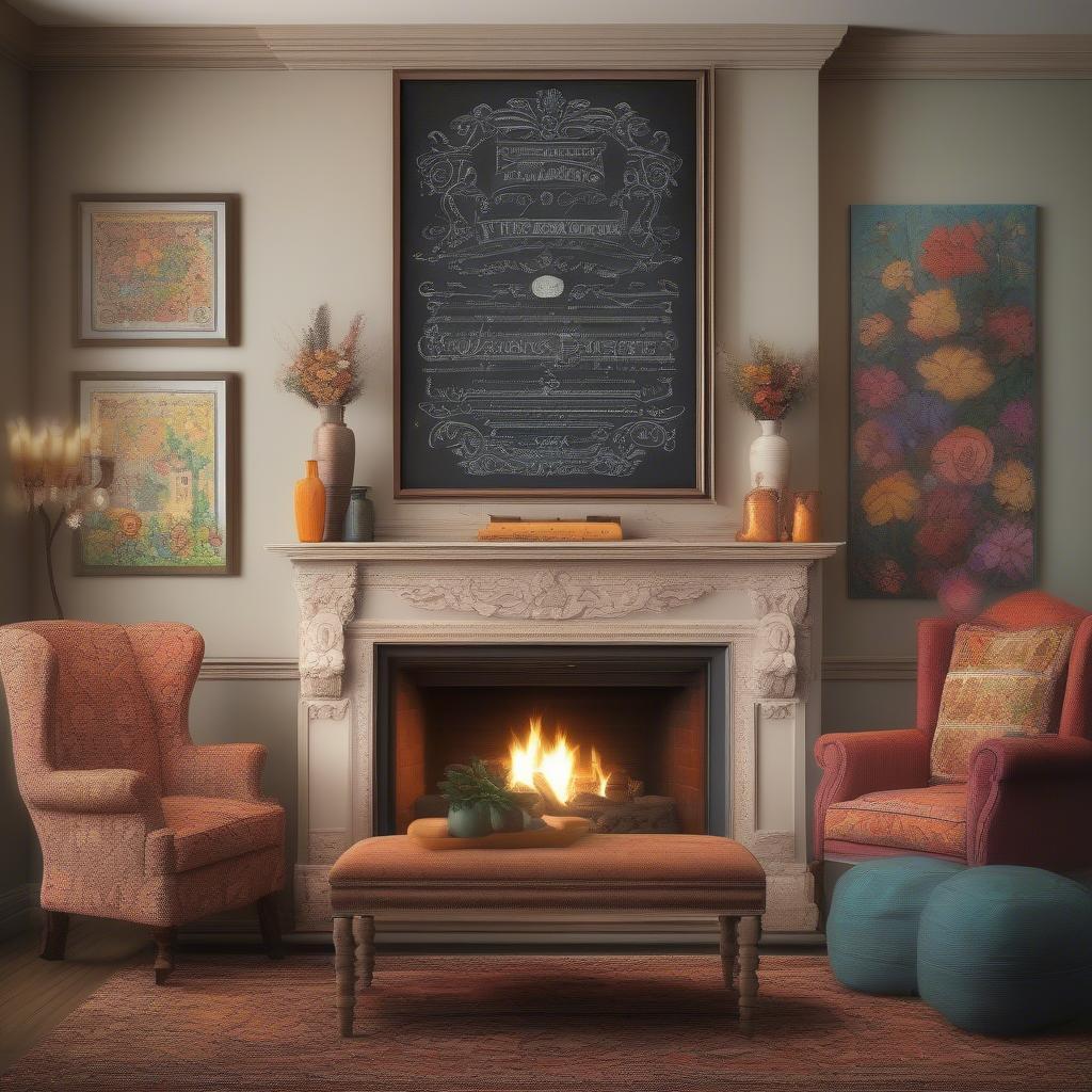 Chalkboard art in a living room setting