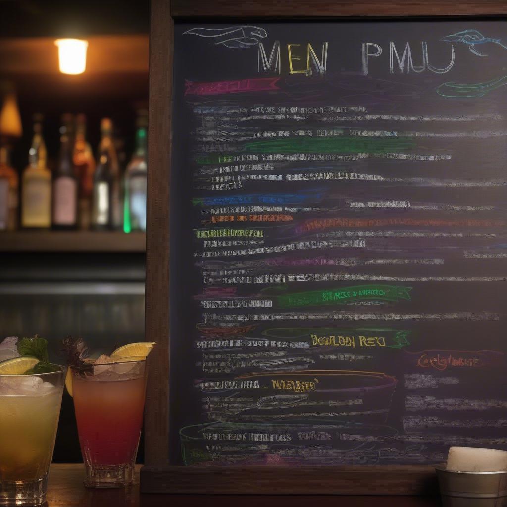 Chalkboard menu with drink specials in a bar