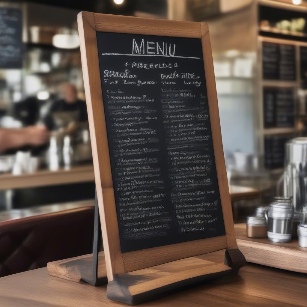 Chalkboard Table Stand Displaying Cafe Menu