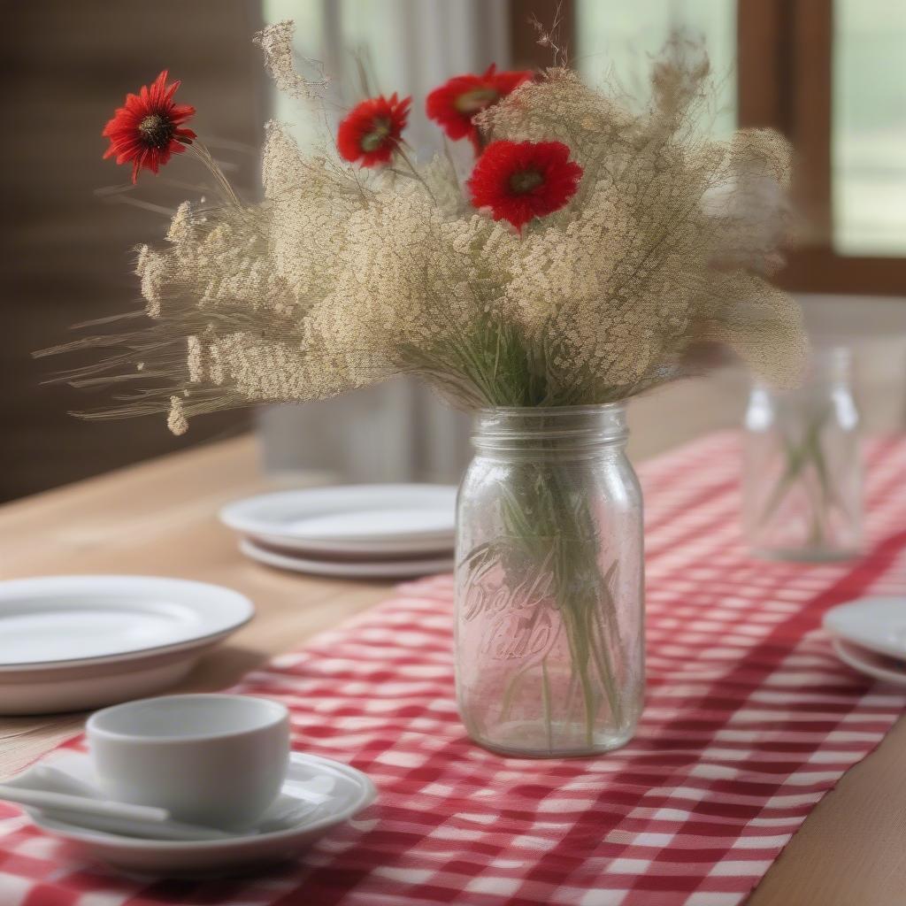 Checkered Table Runner in a Rustic Farmhouse Setting