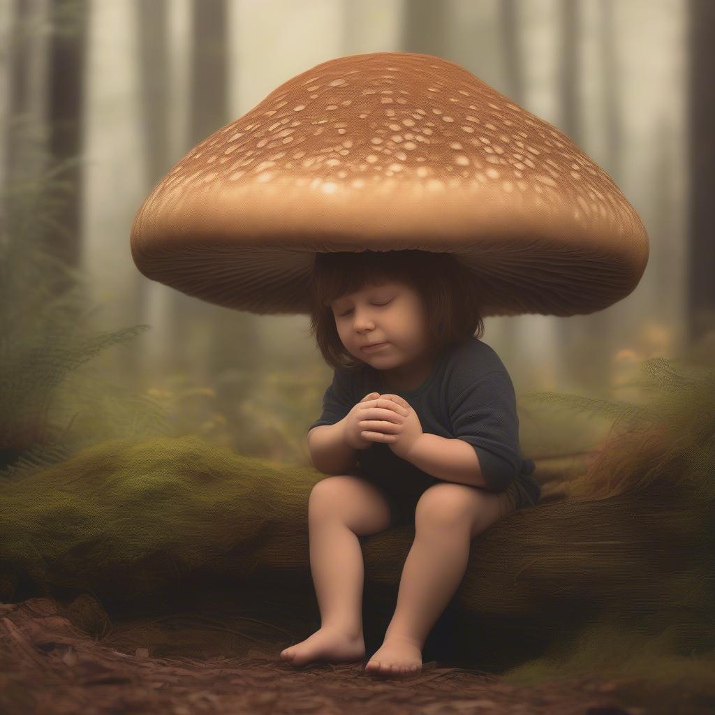 Child cuddling a Warmie Mushroom