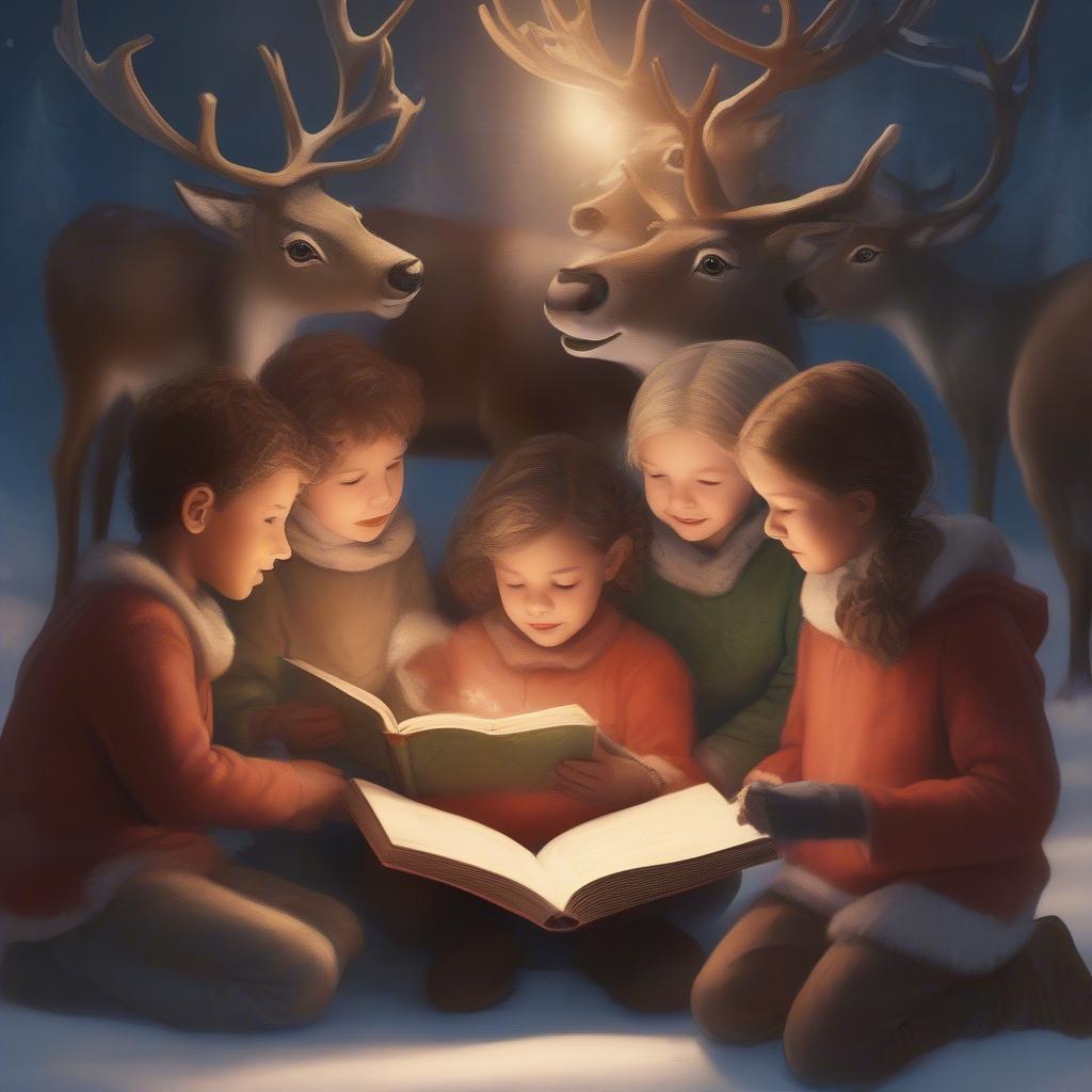 Children Reading a Reindeer Story