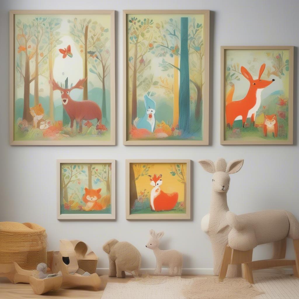 Children's framed wall art featuring nature prints